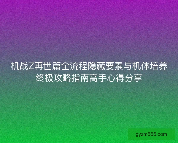 机战Z再世篇全流程隐藏要素与机体培养终极攻略指南高手心得分享