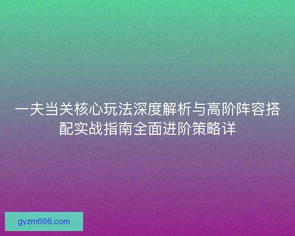 一夫当关核心玩法深度解析与高阶阵容搭配实战指南全面进阶策略详