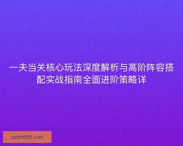 一夫当关核心玩法深度解析与高阶阵容搭配实战指南全面进阶策略详